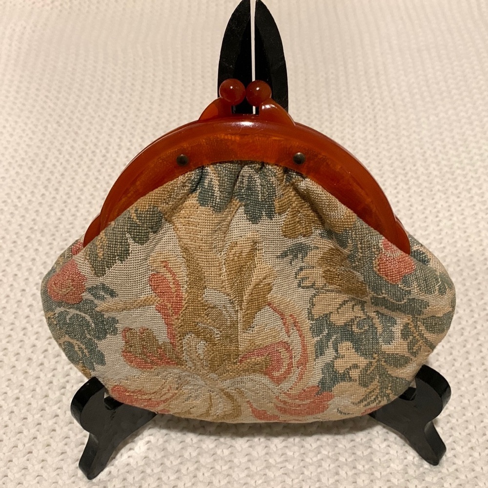 Vintage Harry Levin Tapestry Clutch With Bakelite Kiss Lock